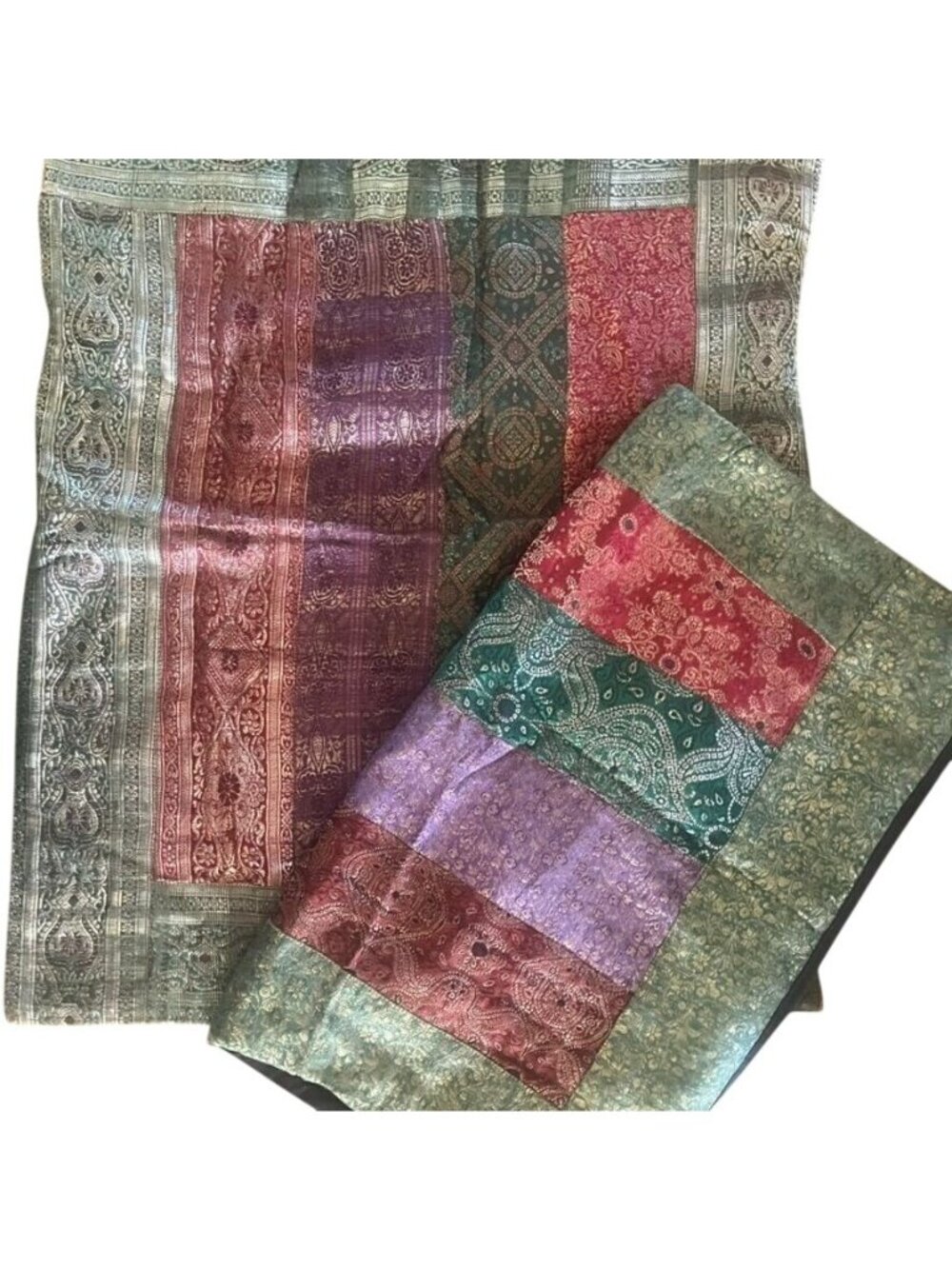 2 Vintage Sari Pillowcases Multicolored Jewel Tones Bohemian Bloomingdales India